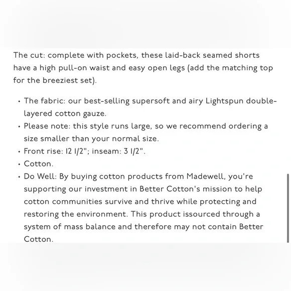 Madewell Easy Pull On Shorts Lightspun In Ivory , size M - Picture 3 of 10